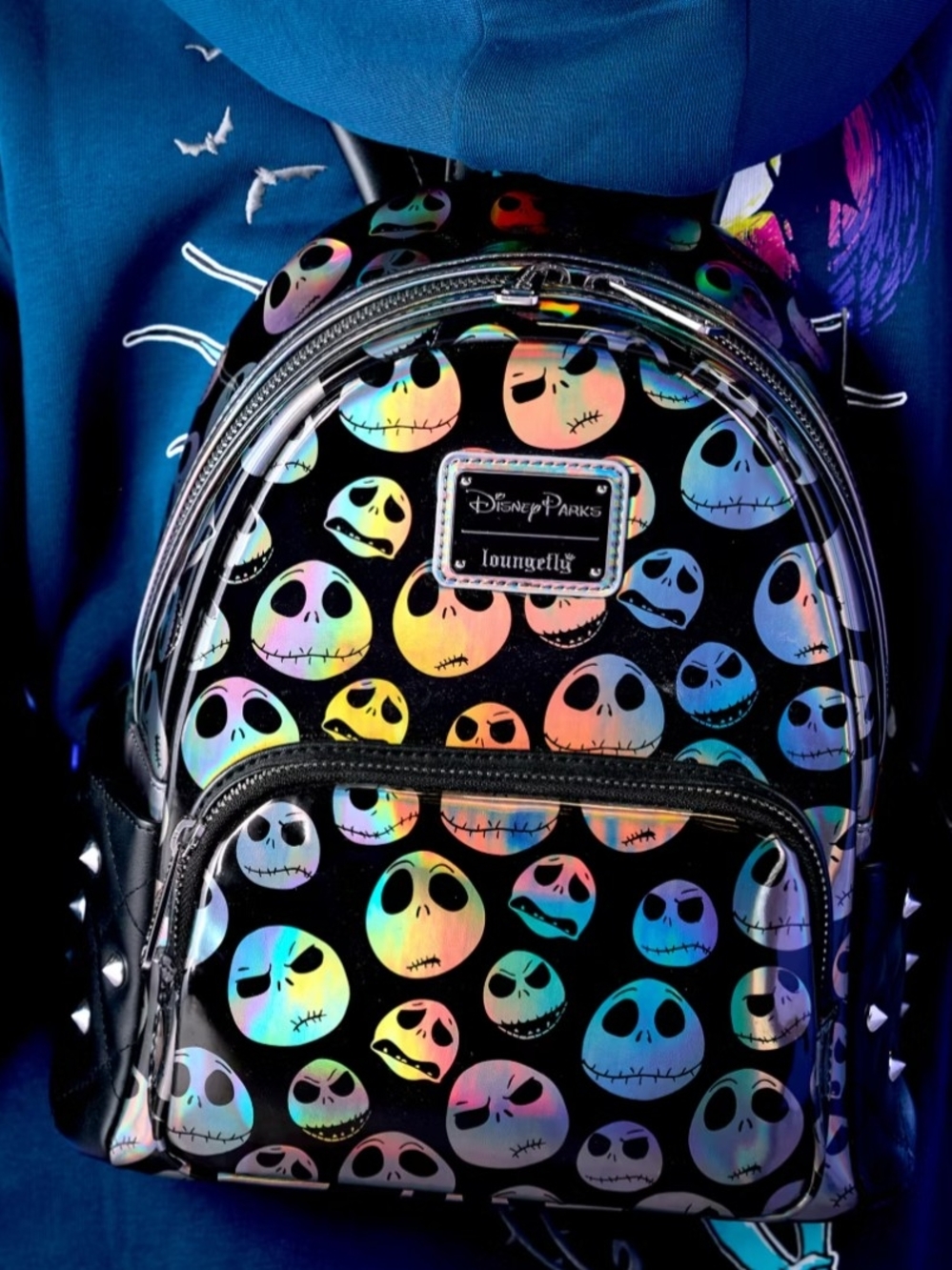 NWT Loungefly Disney Parks Holographic Jack Skellington Mini Backpack & Ears Set